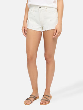 Musa white denim shorts with rhinestone embellishment