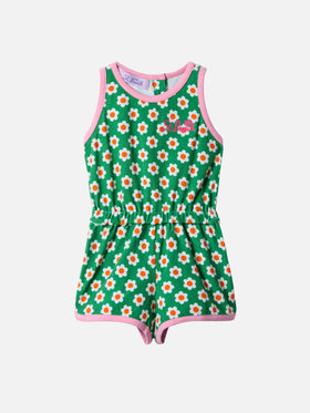 Terry romper suit with daisy print