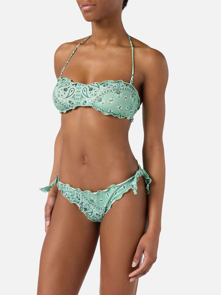 Bikini Myranda a fascia con stampa bandana verde salvia