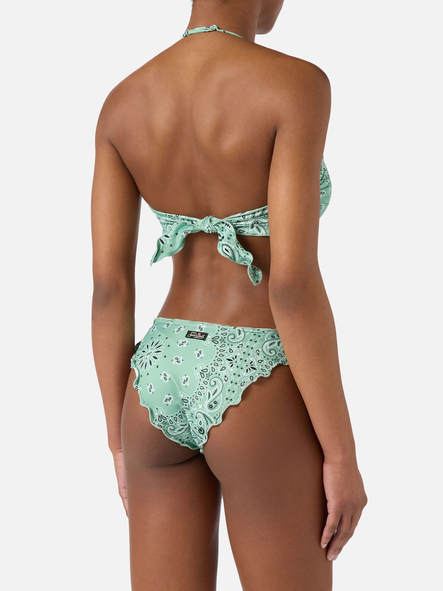 Bikini Myranda bandeau with sage green bandana print