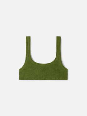 Naima bralette bikini top in military green crinkle fabric