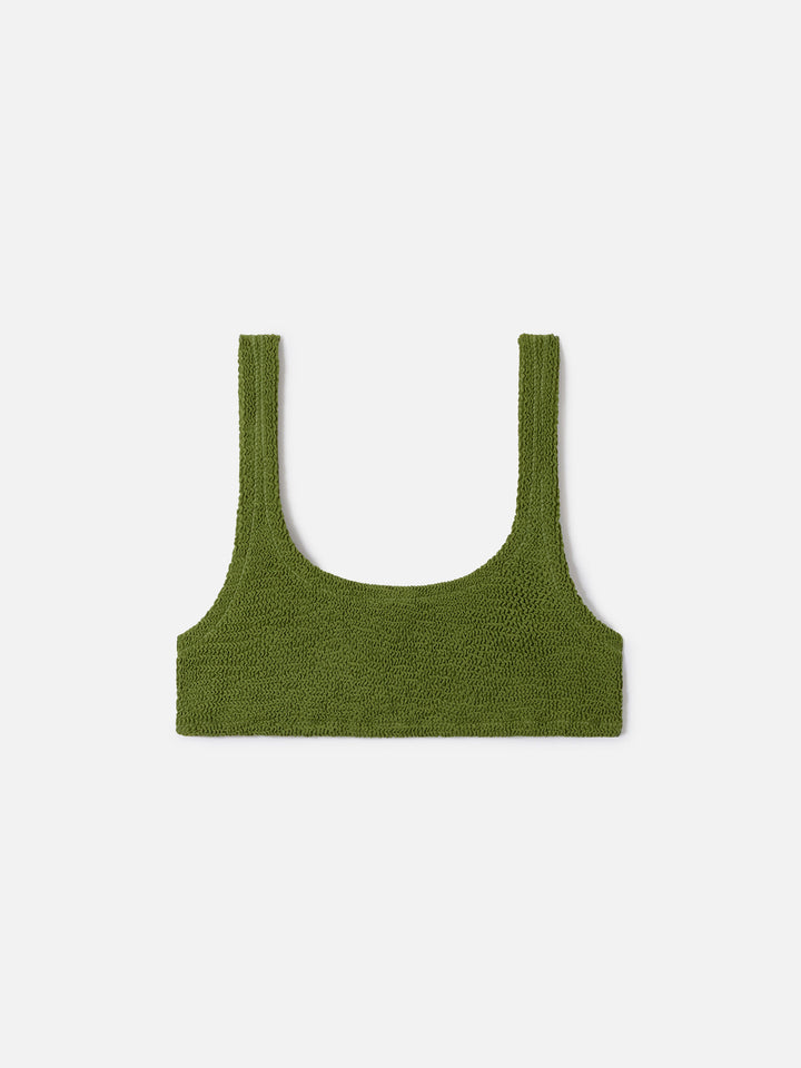 Naima bralette bikini top in military green crinkle fabric