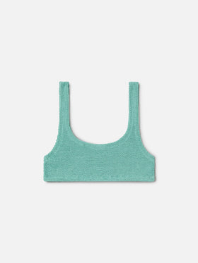 Top bikini Naima bralette in tessuto crinkle verde salvia