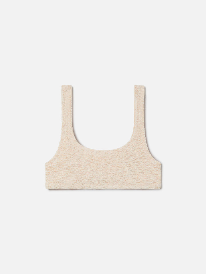 Haut de bikini brassière Naima en tissu froissé beige clair 