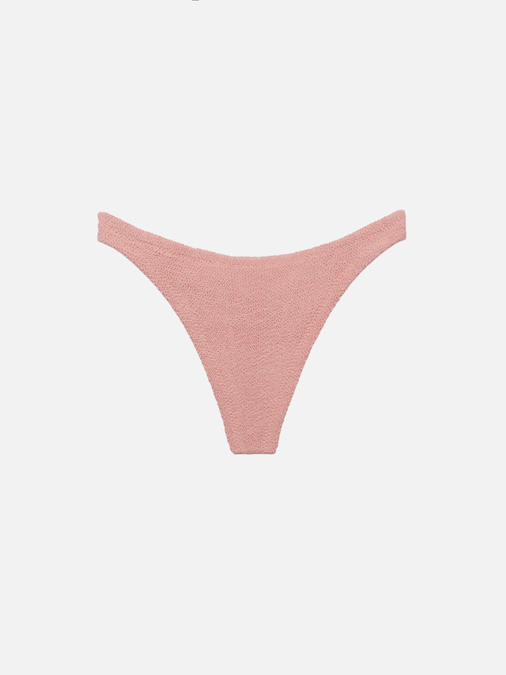 Naomi, pinkfarbene, freche Badehose in Crinkle-Optik – Naima, pinkfarbenes, klassisches Bralette-Top in Crinkle-Optik