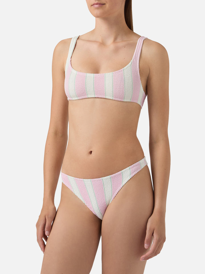 Naima Elise pink striped crinkle bikini