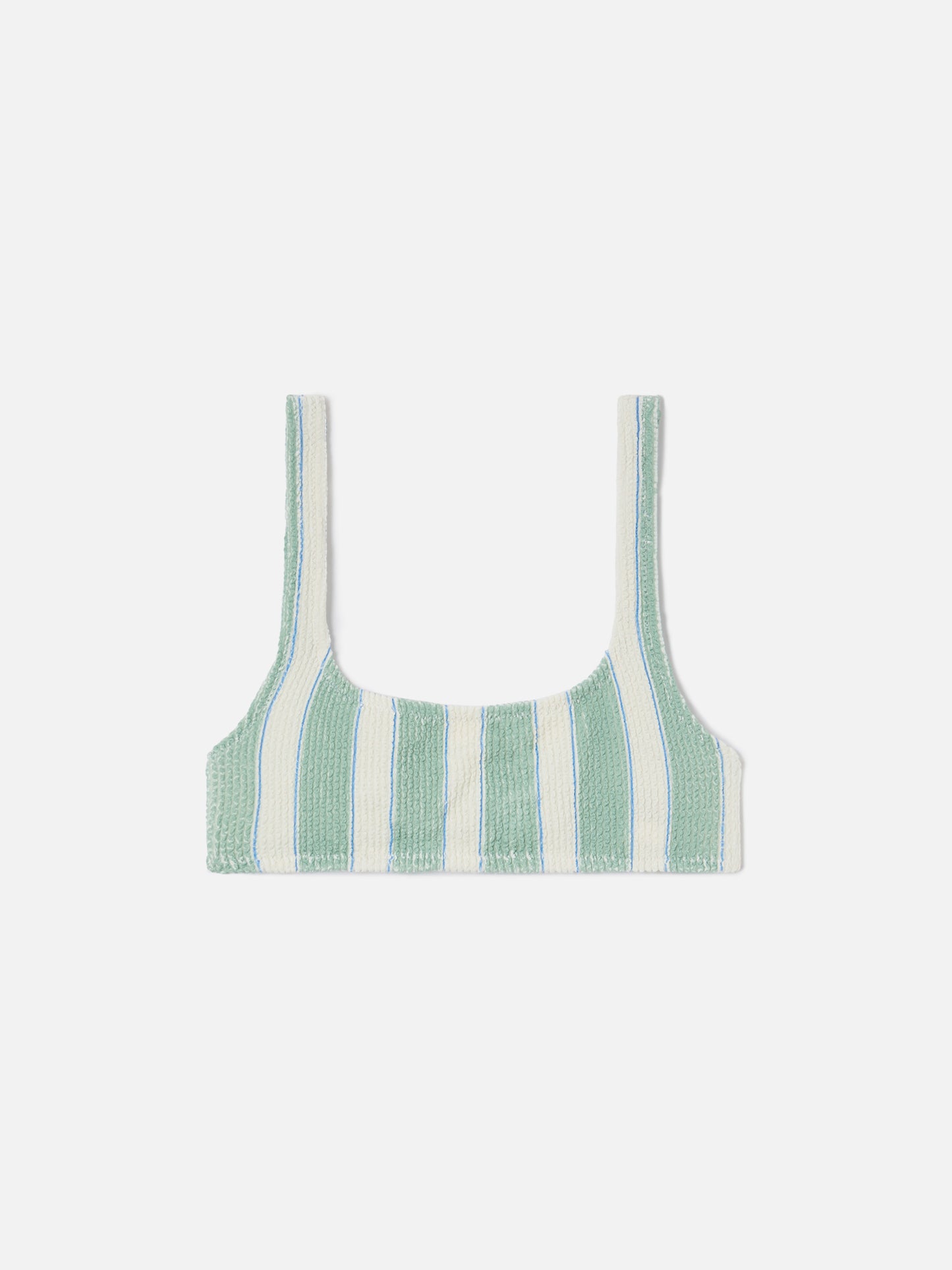 Haut de bikini brassière Naima en tissu crinkle rayé vert 