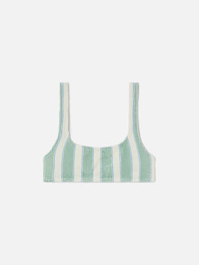 Haut de bikini brassière Naima en tissu crinkle rayé vert 