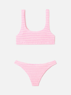 Naima Naomi pink striped crinkle bikini
