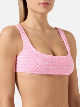 Naima bralette bikini top in pink striped crinkle fabric