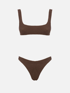 Damen-Bikini mit Bralette-Oberteil in Braun aus Crinkle-Stoff Naima Naomi 