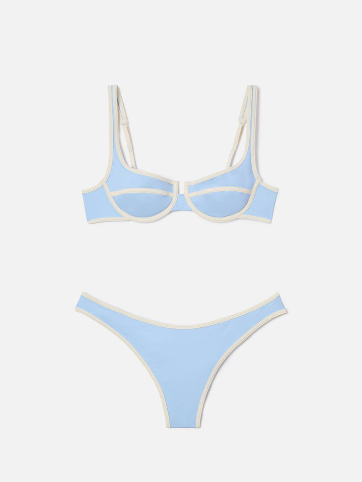 Amira Naomi String light blue bikini with white contrast trims