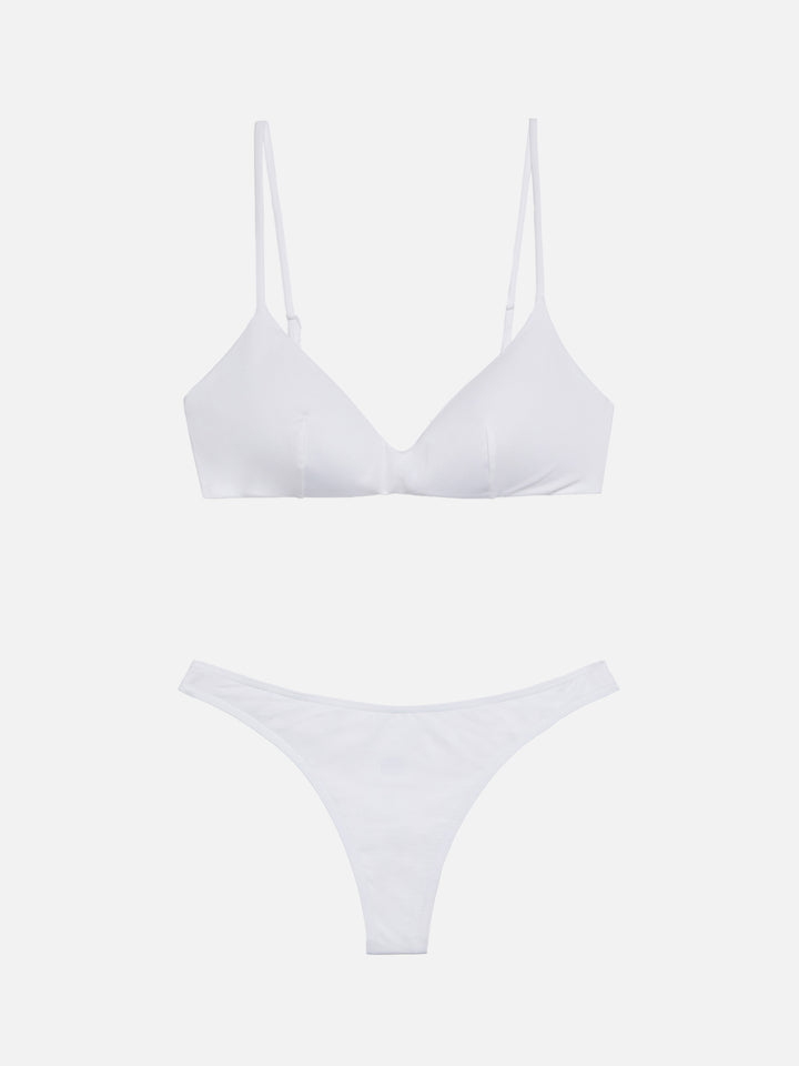 Naomi light blue cheeky swim briefs - May white scoop bralette top