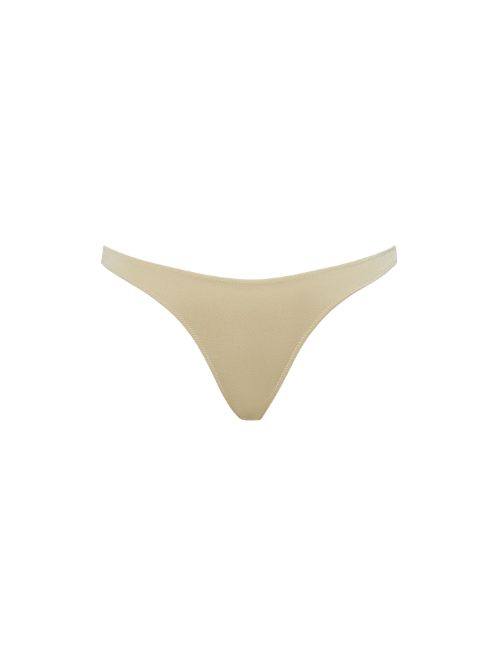 Jodene shimmer gold cheeky swim briefs - Celestine shimmer gold one-shoulder bralette top - MC2 Saint Barth
