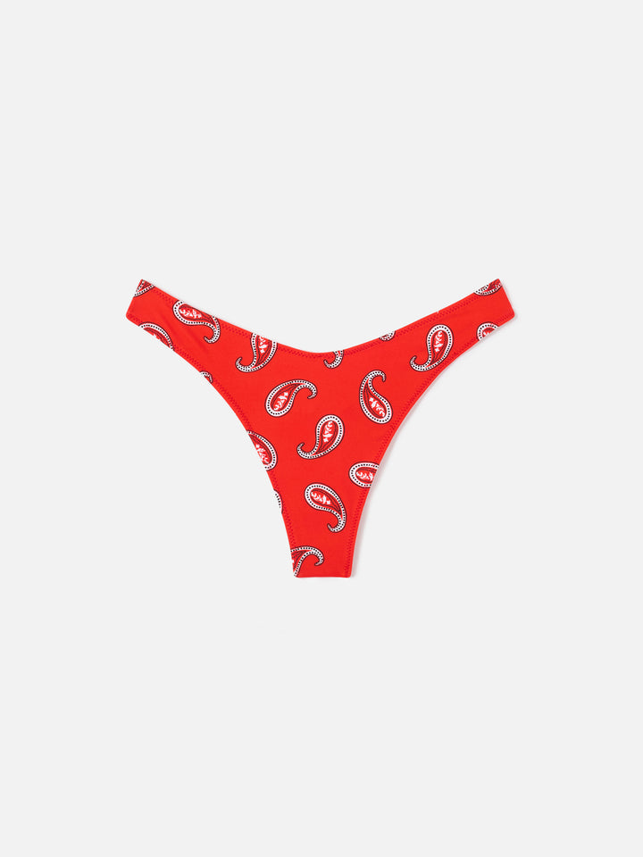 Slip mare Naomi cheeky rosso con fantasia paisley