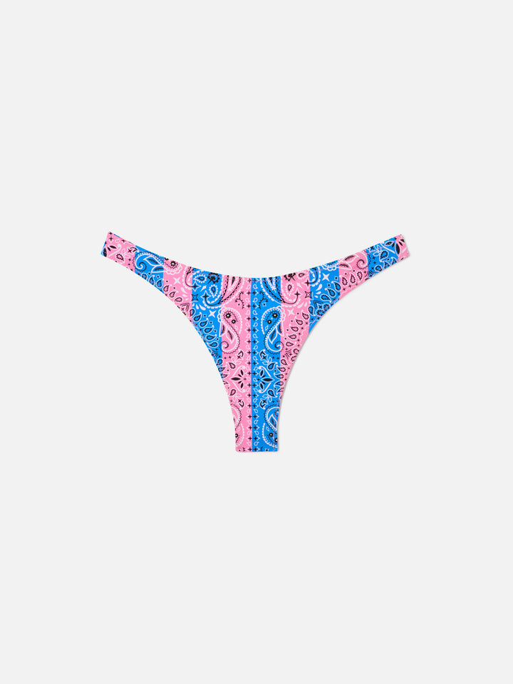 Bikini Judy Naomi bralette stampa bandana righe azzurro polvere e rosa