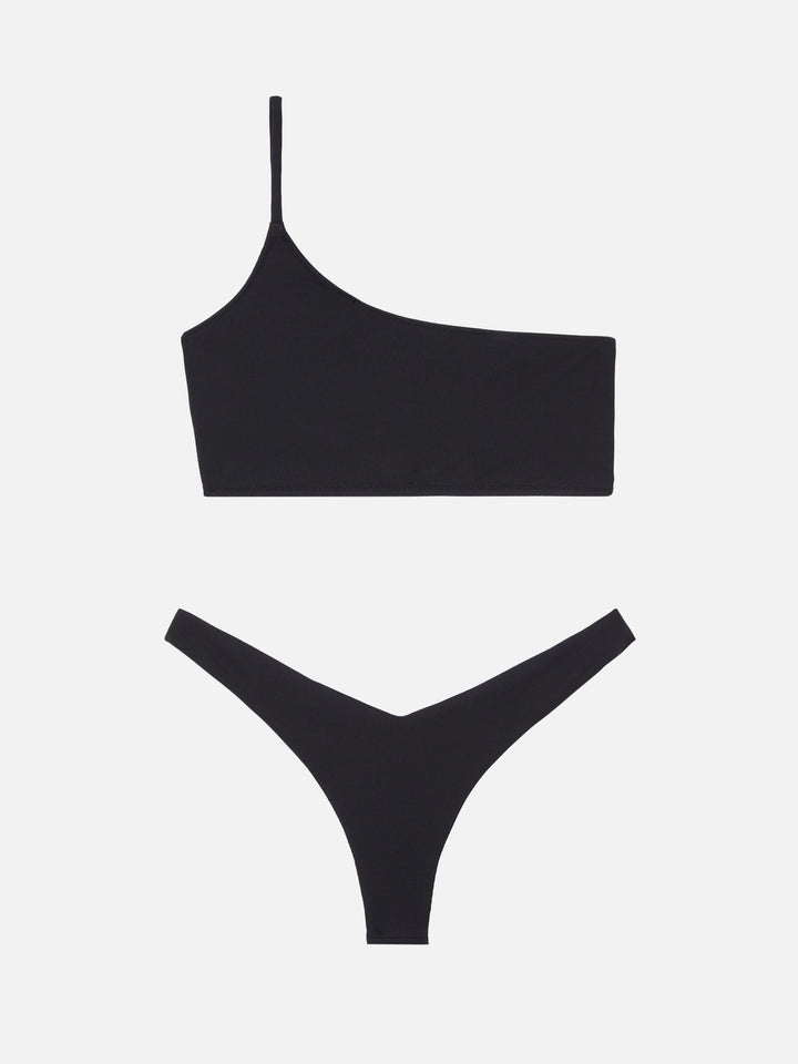 One shoulder bralette bikini Macy Naomi in ribbed black