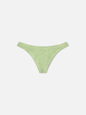 Slip mare Naomi modello brasiliana in tessuto crinkle lurex verde chiaro