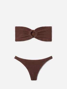 Bikini bandeau froissé marron Yulia Naomi 