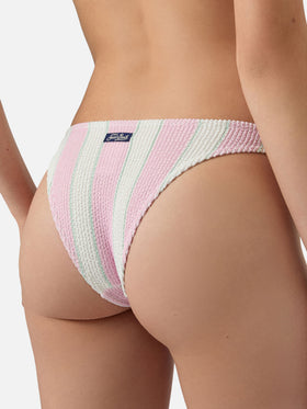 Slip mare Elise classico in tessuto crinkle a righe rosa e bianche