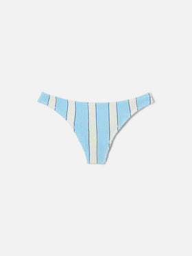 Naomi brazilian bikini bottoms in light blue and white striped crinkle fabric