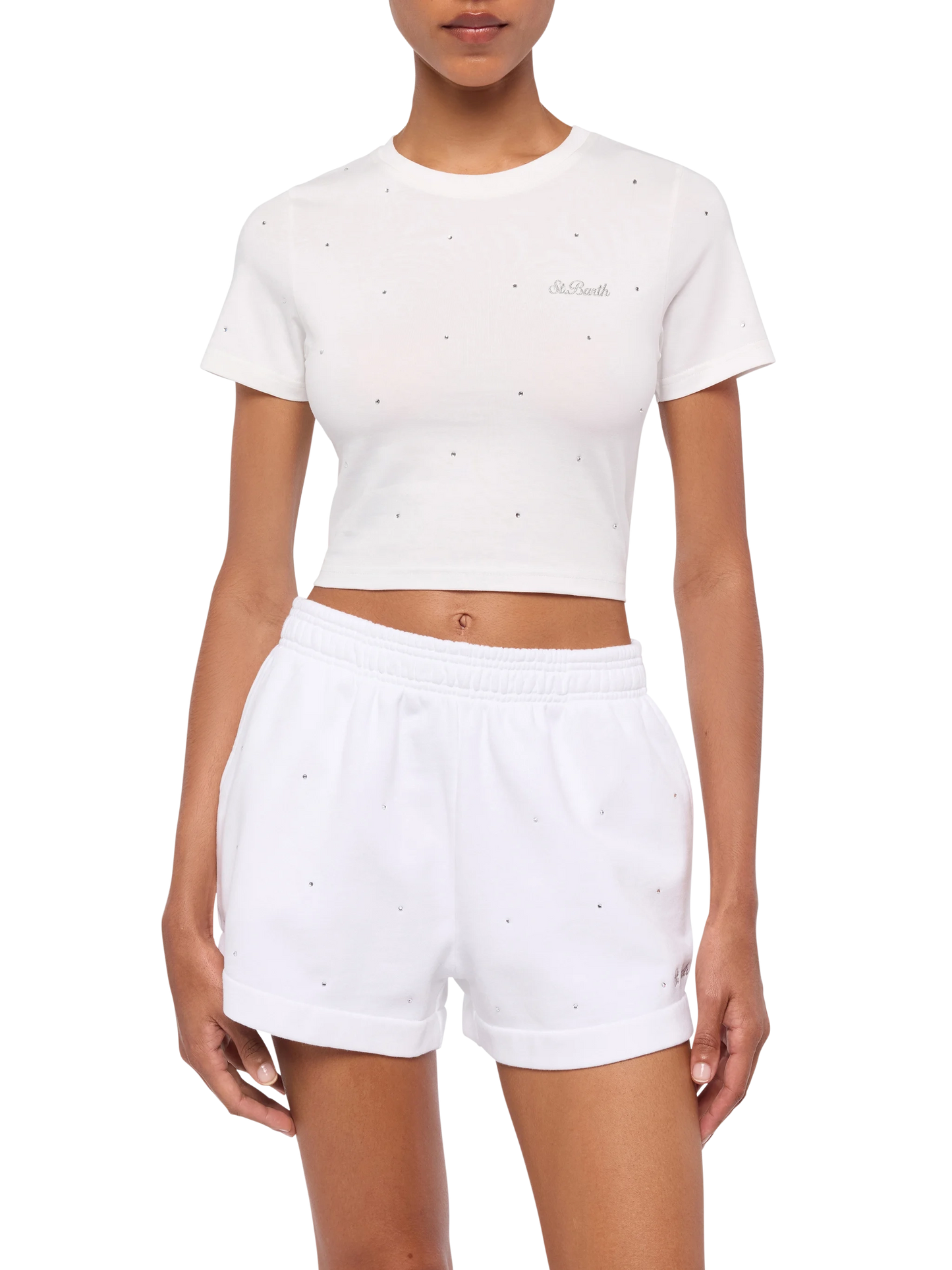 T-shirt Nives en coton blanc avec strass all-over 