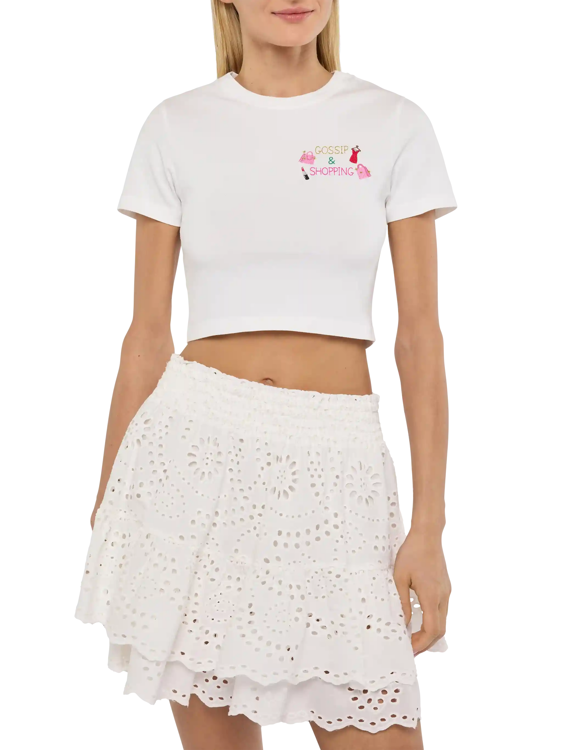 Nives cotton t-shirt with Gossip $ Shopping embroidery - MC2 Saint Barth