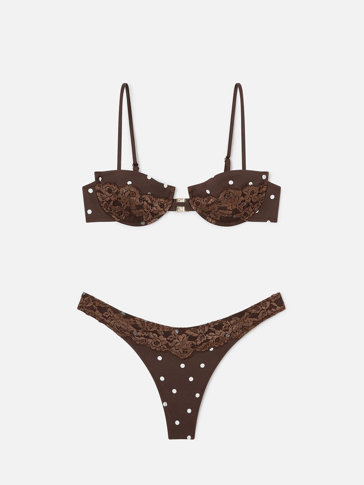 Nalina brown polka dot lace triangle bikini