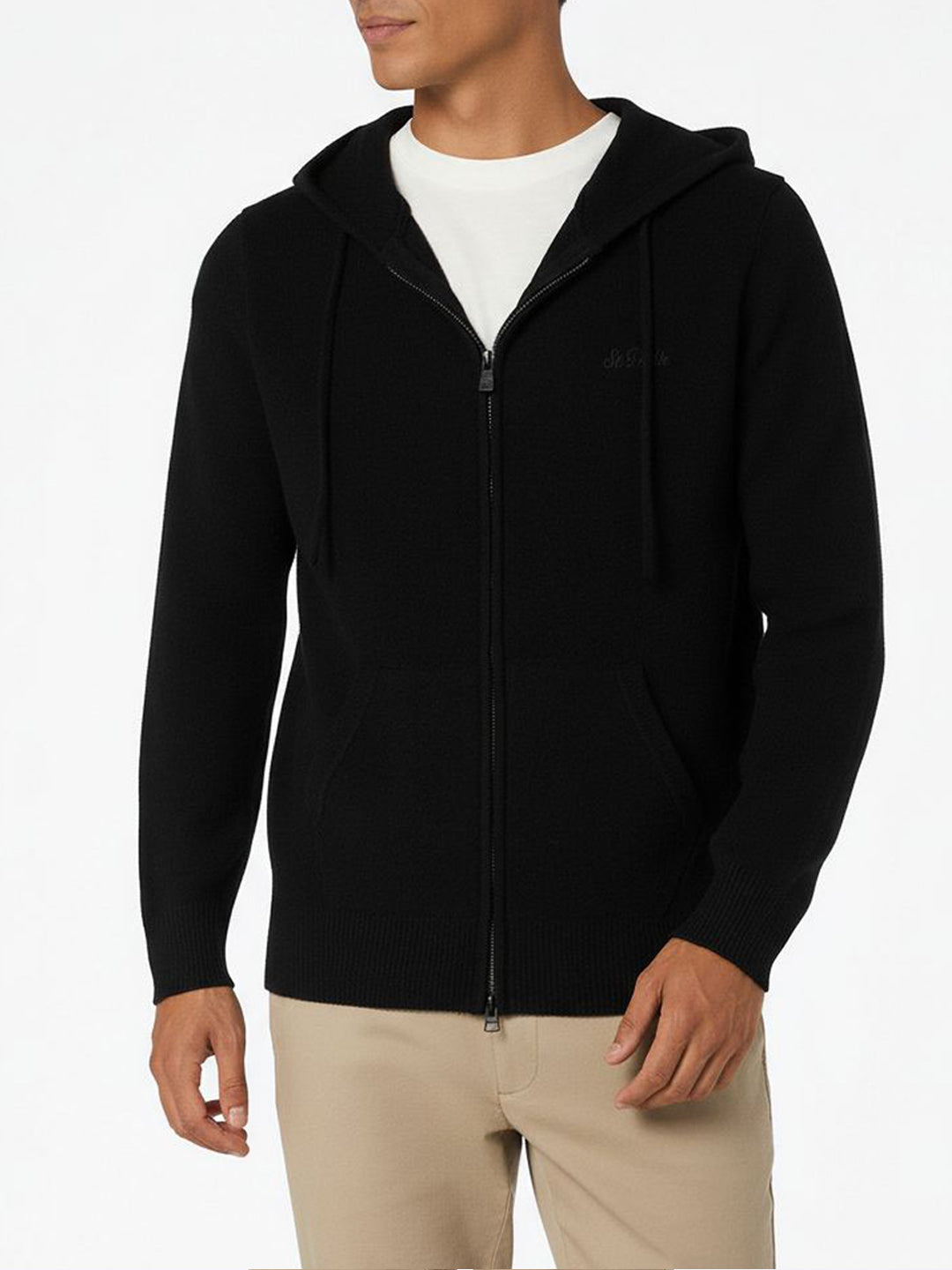 Man black lambswool hooded sweater Notting