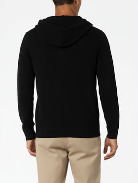 Man black lambswool hooded sweater Notting
