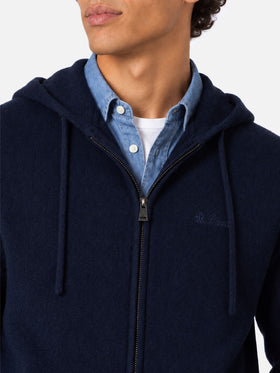 Navy blue Notting lambswool hooded full zip sweater