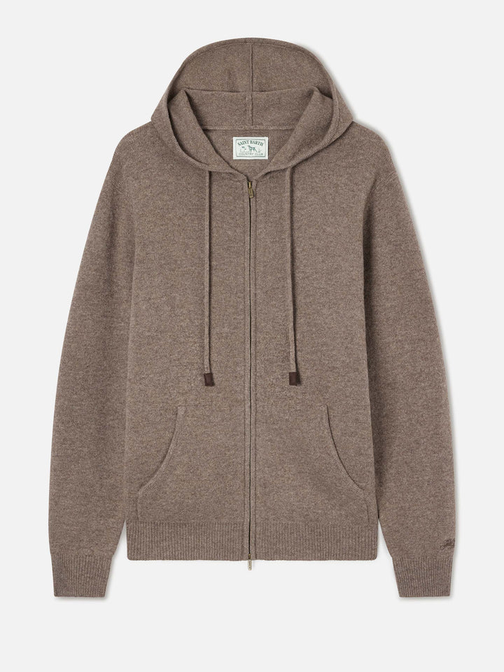 Maglia Notting beige in lambswool con cappuccio e zip intera