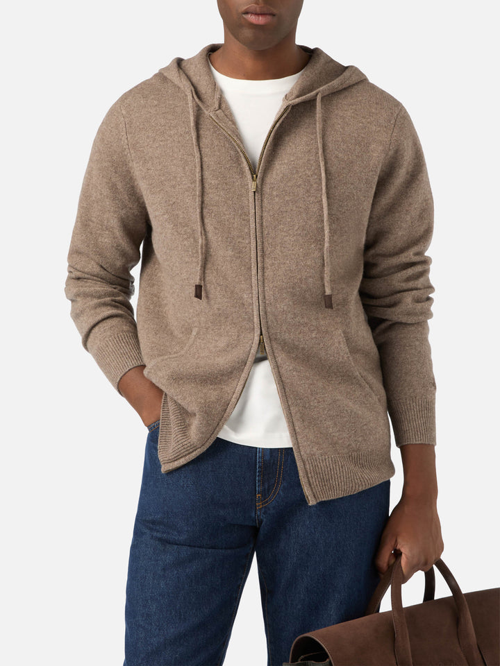 Punto con capucha de lana de cordero Notting beige con cremallera completa 