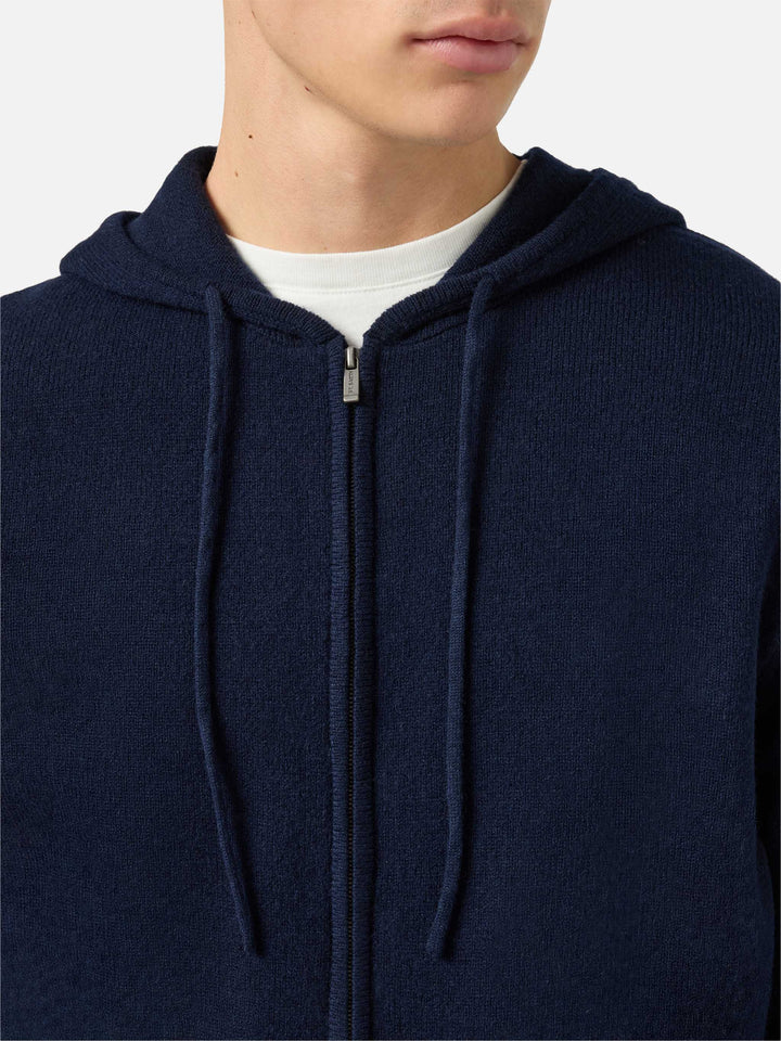 Felpa con cappuccio in 100% lambswool Notting blu notte