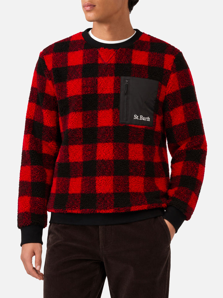 Teddy-fleece sweatshirt Oak with check print
