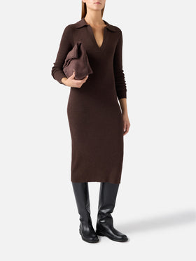 Vestido largo de punto Octavia marrón en mezcla de lana merino 