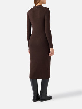 Vestido largo de punto Octavia marrón en mezcla de lana merino 