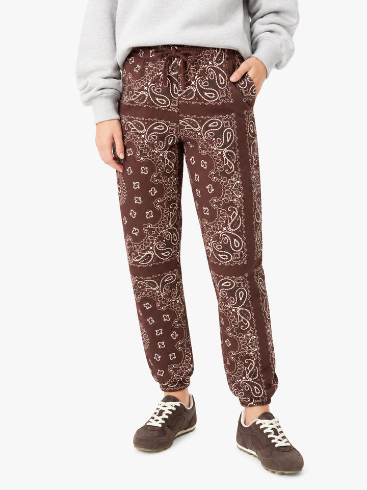 Pantalon en coton Feece Odalys avec imprimé bandana marron 