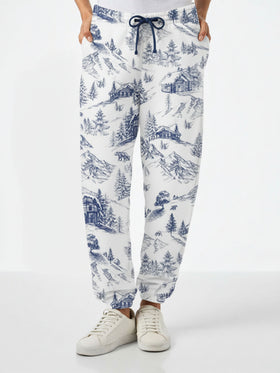 Odalys-Hose aus Baumwollfleece mit Toile-de-Jouy-Print