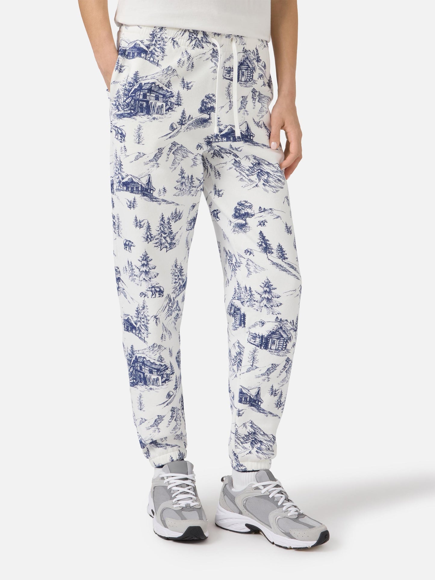 Odalys-Hose aus Baumwollfleece mit Toile-de-Jouy-Print