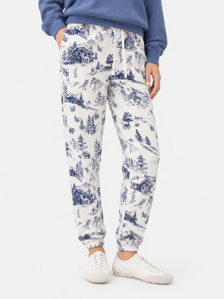 Cotton fleece pants Odalys with toile de jouy print