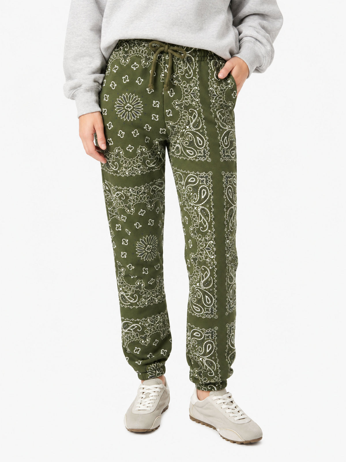 Cotton fleece pants Odalys with green bandana print