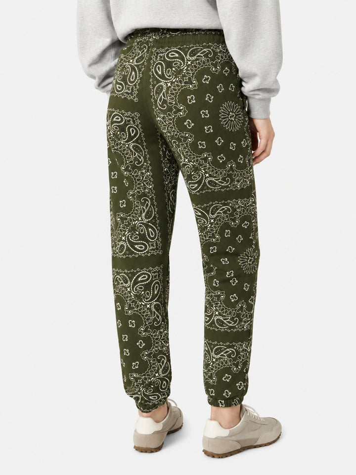 Cotton fleece pants Odalys with green bandana print