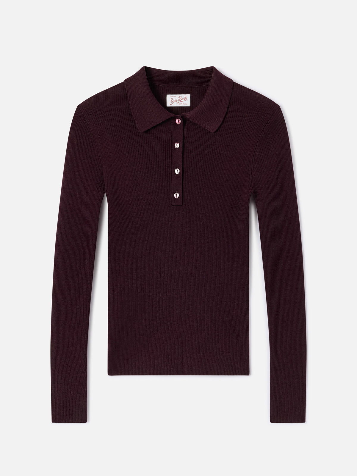 Punto con cuello polo Aubergine Odell en lana merino 