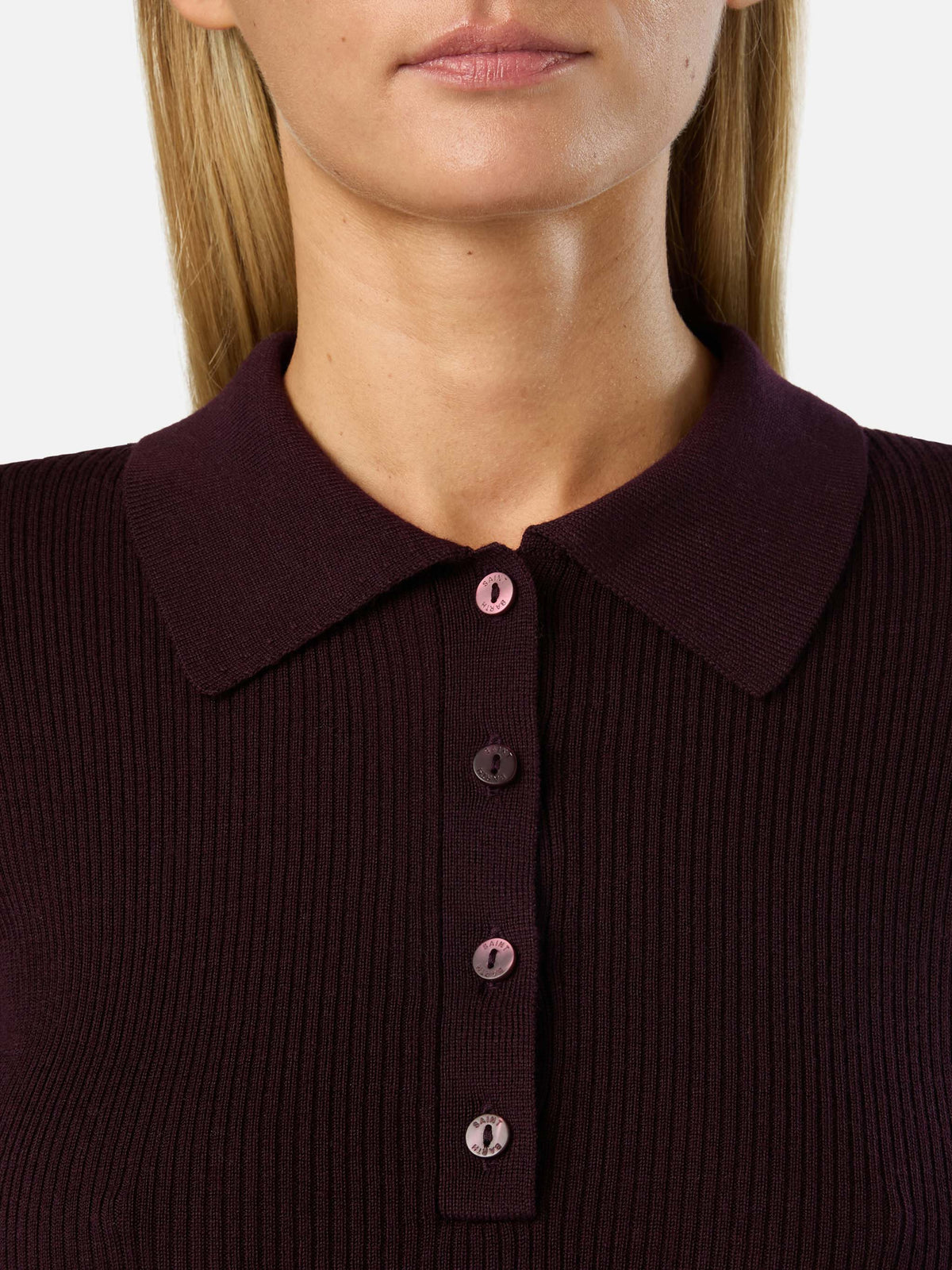 Punto con cuello polo Aubergine Odell en lana merino 