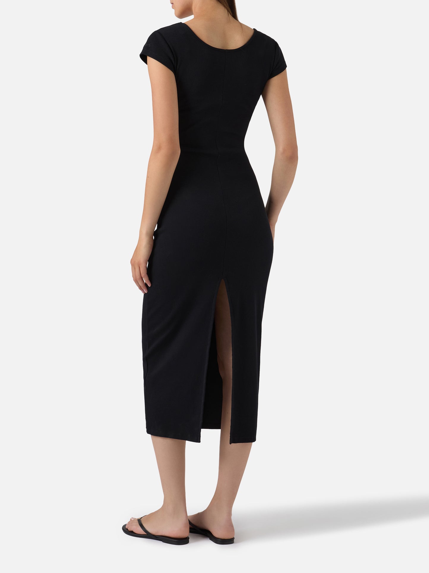 Long Olimpia dress in black ribbed stretch cotton fabric