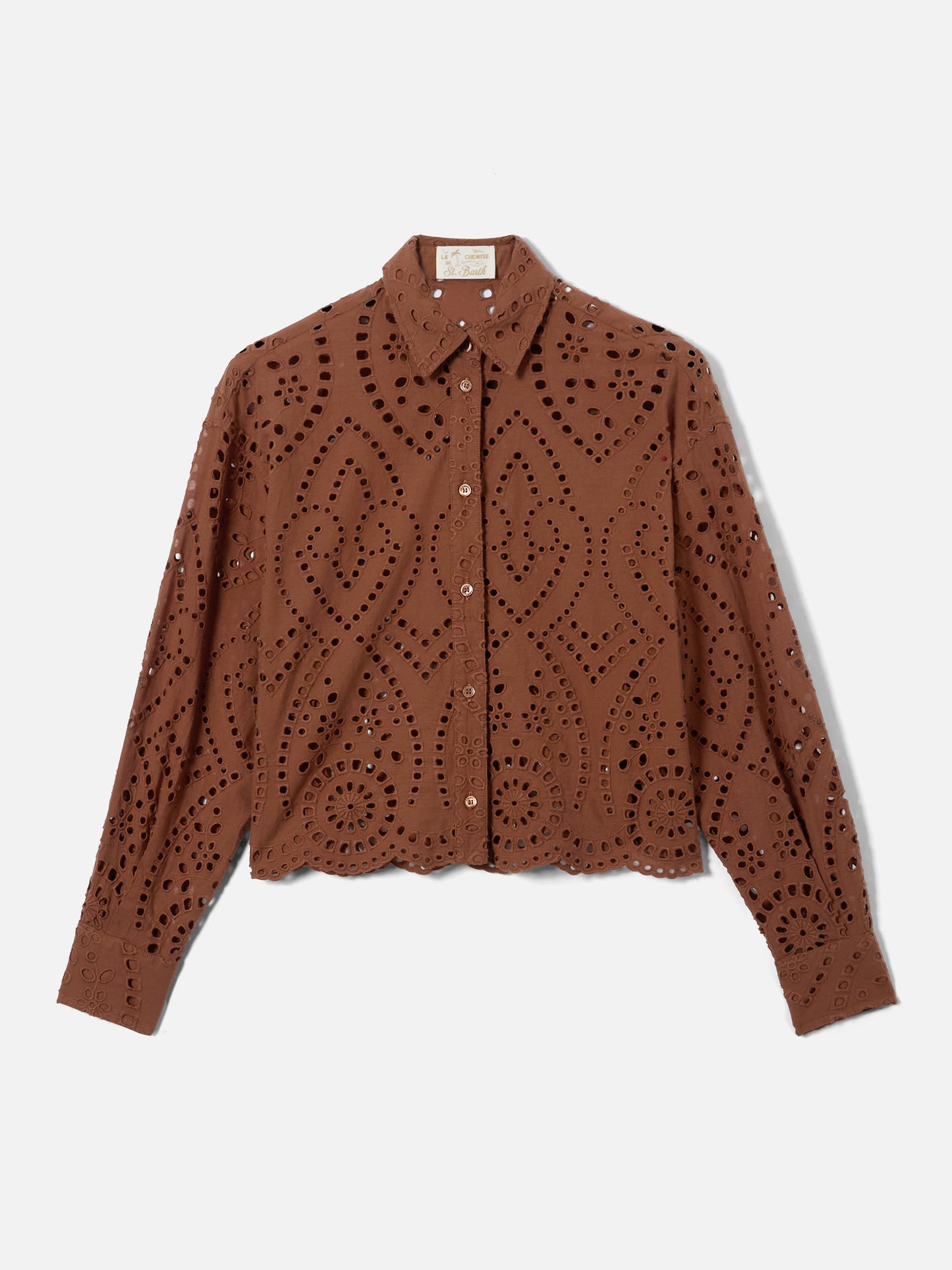 Oriane cropped sangallo cotton shirt in brown