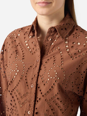 Oriane cropped sangallo cotton shirt in brown