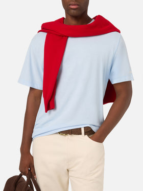 T-shirt Orson azzurra in crepe di cotone con ricamo logo