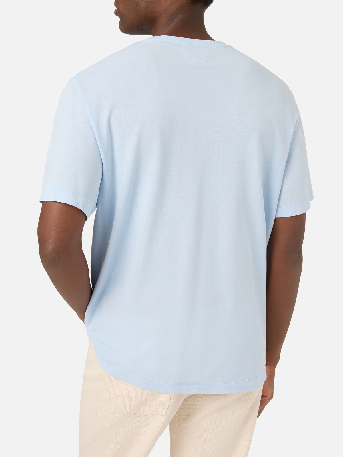 T-shirt Orson azzurra in crepe di cotone con ricamo logo